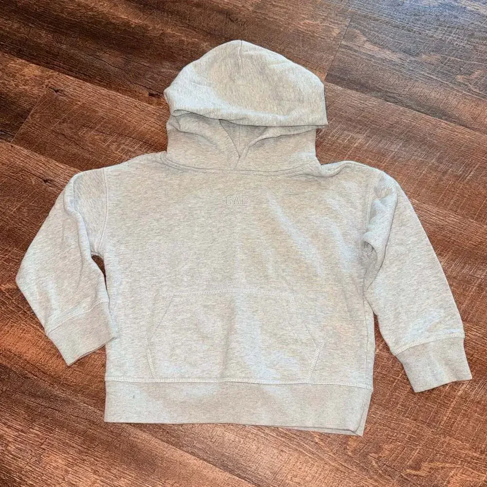 Gap Kids Grey Embroidered Logo Pullover Hoodie Sweatshirt Size XS 4-5